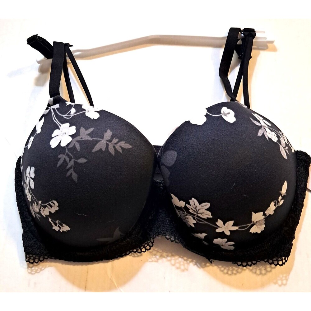 Auden The Daydream Demi Light Lift T Shirt Bra Padded Floral Womens 34DD Black